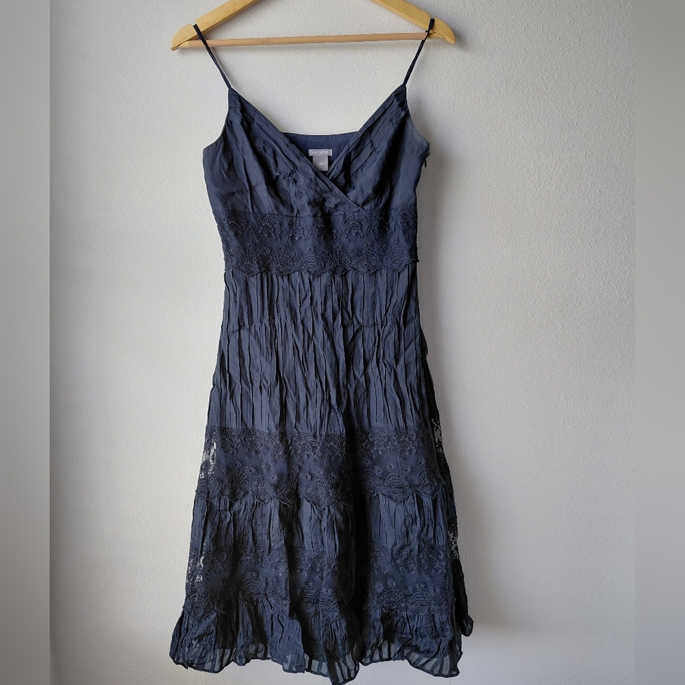 Ann Taylor Midnight Blue Midi Silk Dress - Picture 3 of 7